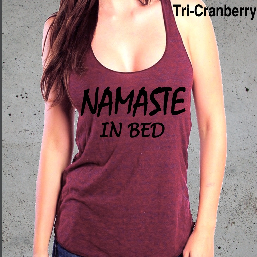 Namaste In Bed Tank Top Shirt Graphic Tee Yoga